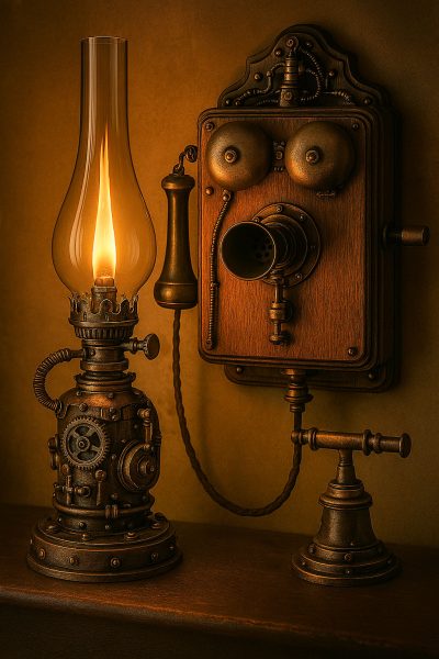 Old telephone and lamp